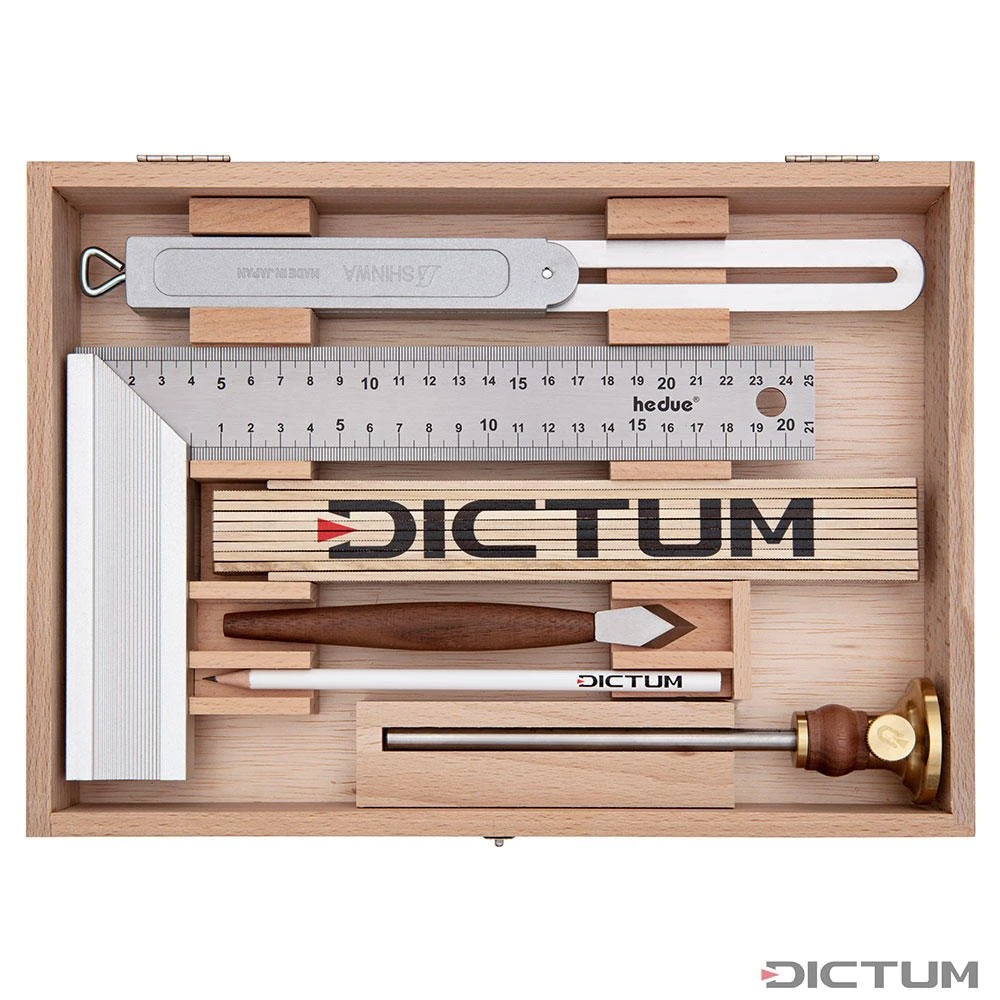Jeu D’outils De Mesure Et De Traçage, Coffret En Bois, 6 Pièces
